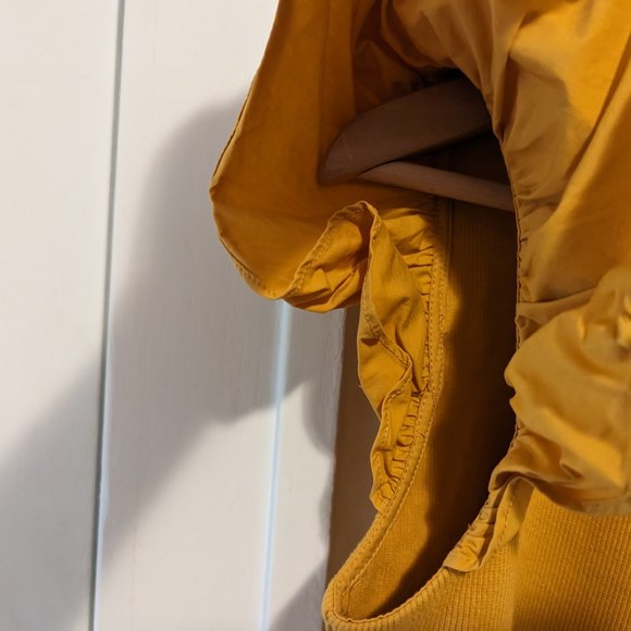 Anthropologie Mustard Yellow Flutter Sleeve Ribbed Knit - Picture 8 of 10